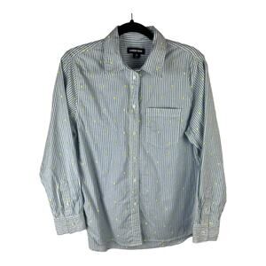 Land's End Blue and White Striped Yellow Dot Button Down Shirt Size M 10/12
